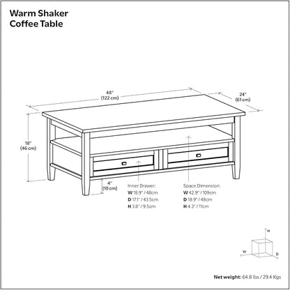 SIMPLIHOME Warm Shaker Solid Wood Transitional-Style 48-inch Wide Coffee Table - Image 14