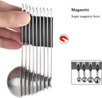 Magnetic Measuring Spoons Set of 9 Stainless Steel Stackable Measuring Spoons Heavy Duty Nesting Teaspoons Tablespoons for Measuring Dry and Liquid Ingredients