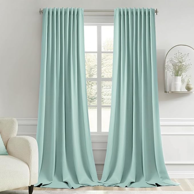 MIULEE Aqua Back Tab Blackout Curtains 52x102 Inch Long 2 Panels Set | Rod by MIULEE