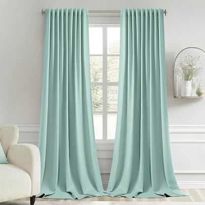 MIULEE Aqua Back Tab Blackout Curtains 52x102 Inch Long 2 Panels Set | Rod by MIULEE
