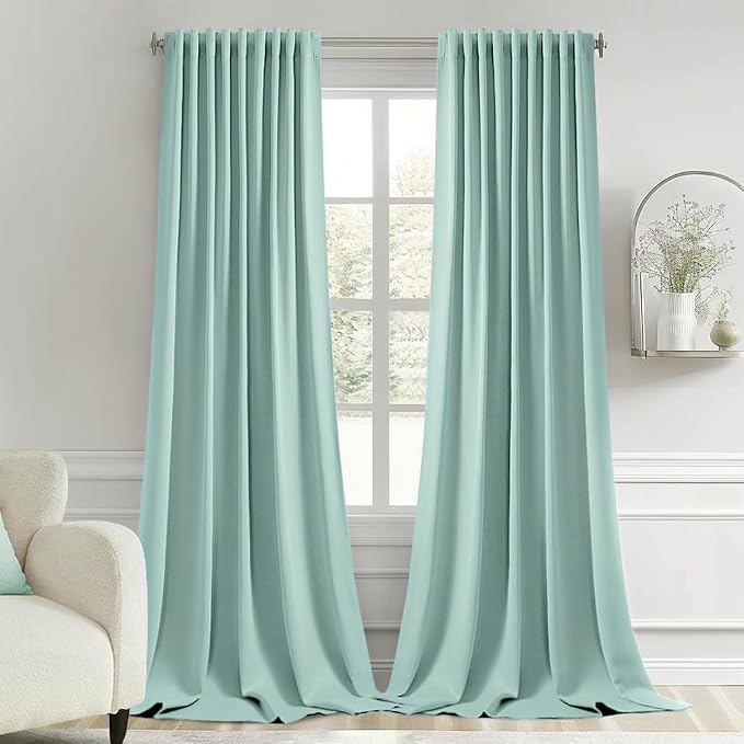 MIULEE Aqua Back Tab Blackout Curtains 52x96 Inch Long 2 Panels Set | Rod by MIULEE