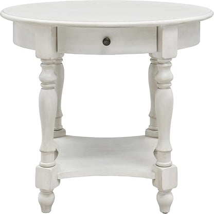 Oval End Table with Drawer, Solid Wood Sofa Side Storage Shelf, Traditional - Image 8