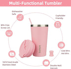 BJPKPK 18oz Tumbler With lid And Straw Stainless Steel Travel Coffee Mug Insulated Tumblers Cups,Light Pink