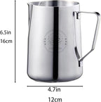 Milk Frothing Pitcher 50oz, Espresso Steaming Pitchers 50 Oz, Espresso Machine Accessories, Milk Frother cup 1500ml, Coffee Cappuccino Latte Art, Stainless Steel Jug with Dsecorating Art Pen