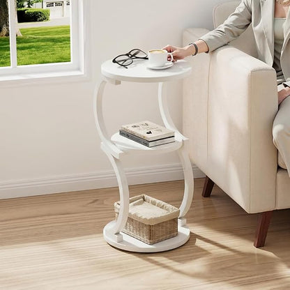 JUSTOGO Small Round Side Table, 3-Tier End Table - Image 2