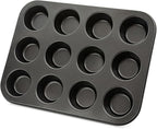 2 Packs Nonstick Round Muffin Baking Pan Tin, 12-Cup Muffin Tin, Cupcake Pans, Cheesecake Pans, Carbon Steel, Black