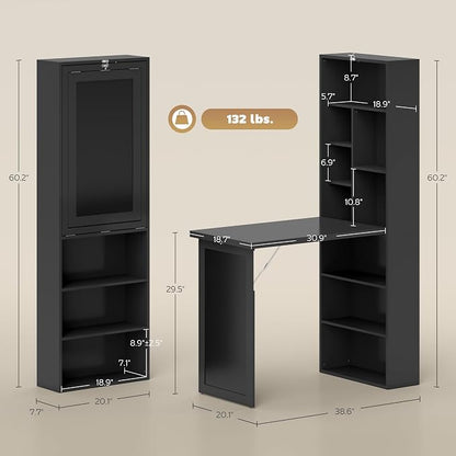HOMCOM Foldable Convertible Writing Table, Wall Mounted Space-Saving Computer - Image 3