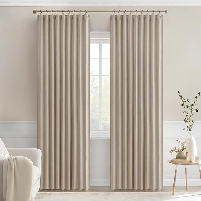 MIULEE Taupe Back Tab Blackout Curtains 52x72 Inches Long 2 Panels Set | Rod - Image 9