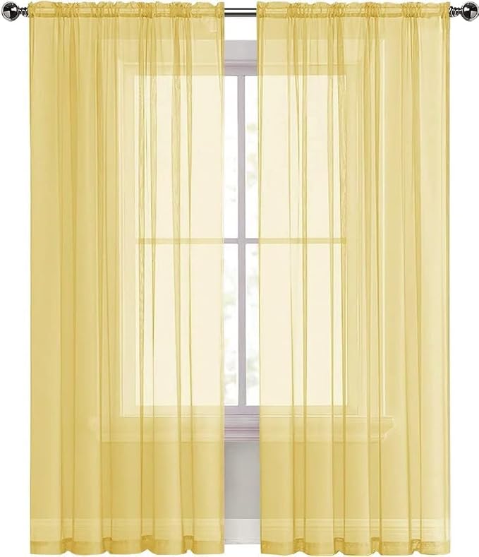 SpaceDresser Basic Rod Pocket Sheer Voile Window Curtain Panels Yellow 1 Pair 2 - Image 4