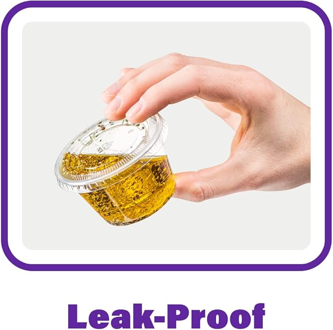 Pantry Value [2 oz. - 200 Count Clear Disposable Plastic Portion Cups with Lids - Small Plastic Condiment Containers for Sauce, Salad Dressings & Portion Control