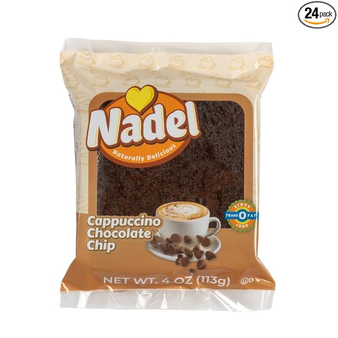 Nadel - Naturally Delicious Cappuccino Chocolate Chip bread, Lunch snack breakfast bars coffee cake, Natural fresh brand mocha chocolate cake 24 pack