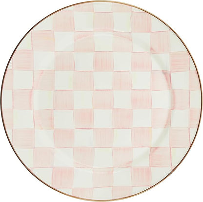 MACKENZIE-CHILDS Enamel Charger Plate, Charger Decoration for Dinner Plates or Home Decor, 12 Inches, Pink-and-White Rosy Check, Set of 1