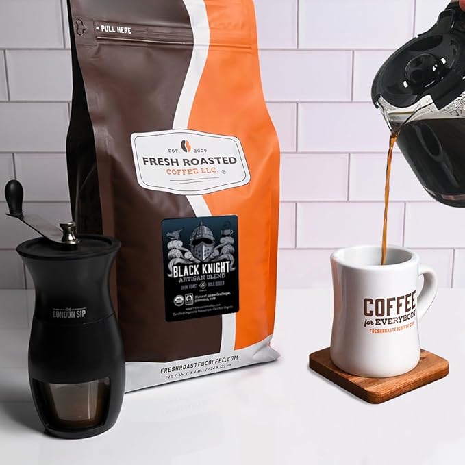 Fresh Roasted Coffee, Organic Black Knight | USDA Organic, Kosher | Dark Roast 5 lb (80 oz) Ground