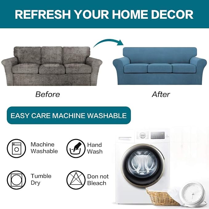 Turquoize 4 Piece Sofa Covers for 3 Cushion Couch Sofa Slipcover - Image 7