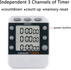 Digital Dual Kitchen Timer for Cooking, 3 Channels Count Down/up Triple Multi Timers for Food, Magnetic Memory-Preset Large-Display Adjustable Alarm Volume, 3A Battery Included