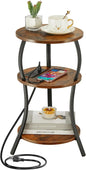 Small Round Side Table with Charging Station, 3-Tier Waist Circular End Table by YEAKOO