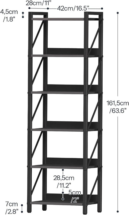 HOOBRO Bookshelf, 6-Tier Industrial Bookcase, Book Shelf Storage Organizer - Image 3