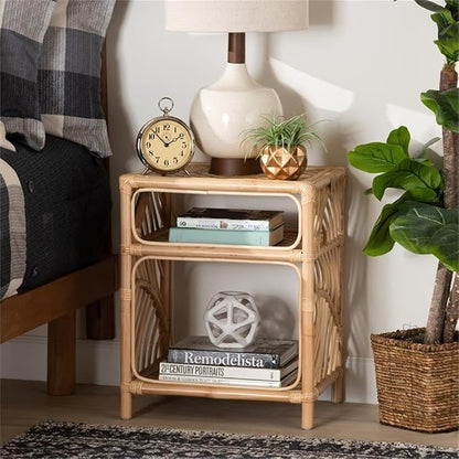 Baxton Studio Baara Modern Bohemian Natural Brown Rattan Nightstand - Image 2