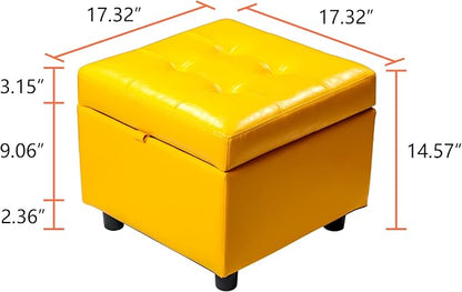 H&B Luxuries Tufted Leather Square Flip Top Storage Ottoman Cube Foot Rest - Image 3