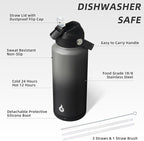 BJPKPK Water Bottle with Straw Lid, 32oz Vacuum Insulated Water Bottles, Metal Stainless Steel Thermos for Sports, Travel, BPA Free Leak Proof Thermos, Cups, Flasks, Tumblers,Black Grey