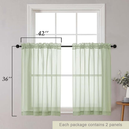 Cafe Curtains 36 Inch Length Tier 2 Pieces, Modern Soft Airy Sheer Kitchen - Image 2