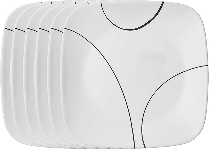 Corelle Vitrelle 6-Piece Salad Plate Set, Triple Layer Glass and Chip Resistant, Lightweight Square 8-1/2-Inch Plates Set, Splendor
