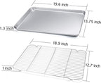 TeamFar Baking Sheet with Cooling Rack, Stainless Steel Half Size Cookie Sheet Pan and Baking Rack Set, 20’’×14’’×1’’, Non Toxic & Rust Free, Thick & Heavy Duty, Mirror Finish & Dishwasher Safe