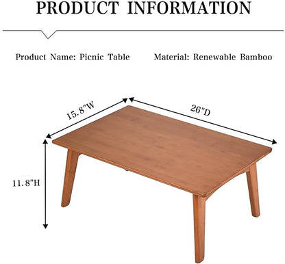 JIKUGO Bamboo Folding Coffee Table No Assembly Required Japanese Floor Table - Image 2