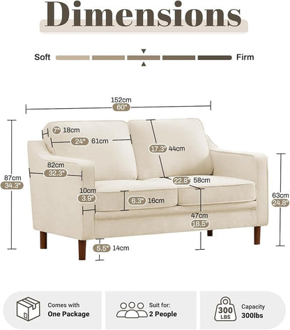 Kingfun 56" Chenille Sofa, Loveseat Couch, Mid Century Modern Love Seat Couches - Image 2