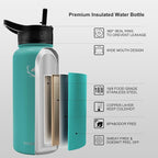 NATURE PIONEOR Insulated Water Bottles with Carrier Holder Sleeve - 32 ounce Stainless Steel Water Bottle with 3 Lids,straw,Keeps Hot and Cold
