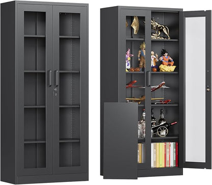 Locking Display Cabinet with Glass Door, 71”H Metal Curio Cabinets with by AFAIF