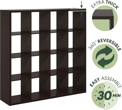 Furinno Cubicle Book Shelf, 16-Cube Bookshelf, Extra Thick Frame Reversible - Image 6