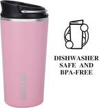 GiNT 17oz Travel Tea Mug with Infuser and Two Lid. Vacuum Insulated 316 Stainless Steel Travel Coffee Mug. Dishwasher Safe Tea Cup with Tea Strainer for Hot and Cold Brew Coffee or Tea(Pink)