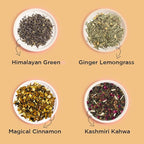 CHAYAM Tea Tranquility Gift Box – 4 Premium Loose Leaf Teas + Stainless Steel Infuser – Wellness Tea Gift – Green, Masala, Kahwa, Ginger Lemongrass – 125+ Cups / 8.82 oz