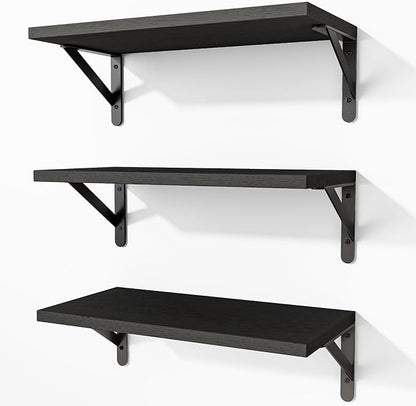 Fixwal Black Shelves for Wall, Wood Wall Mounted Floating Shelves for Bedroom by Fixwal