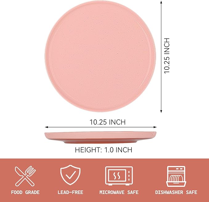 GZG Ceramic Dinner Plates Set of 4, 10.25 Inch Speckled Stoneware Plates with Clay-Tone Base, Large Ceramic Plates for Steak, Salad, Pizza, Microwave Oven Dishwasher Safe