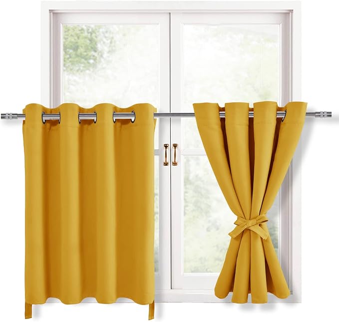 Blackout Curtains for Bedroom, Mustard Yellow 52 x 30 Inch 2 Panels | Thermal by Hiasan