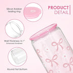 SANDJEST Bow Glass Can, Bows Cup with Lid & Straw, Iced Coffee Aesthetic Cups, Idea Gift for Christmas Birthday Mother Day, Gifts for Women, 16oz