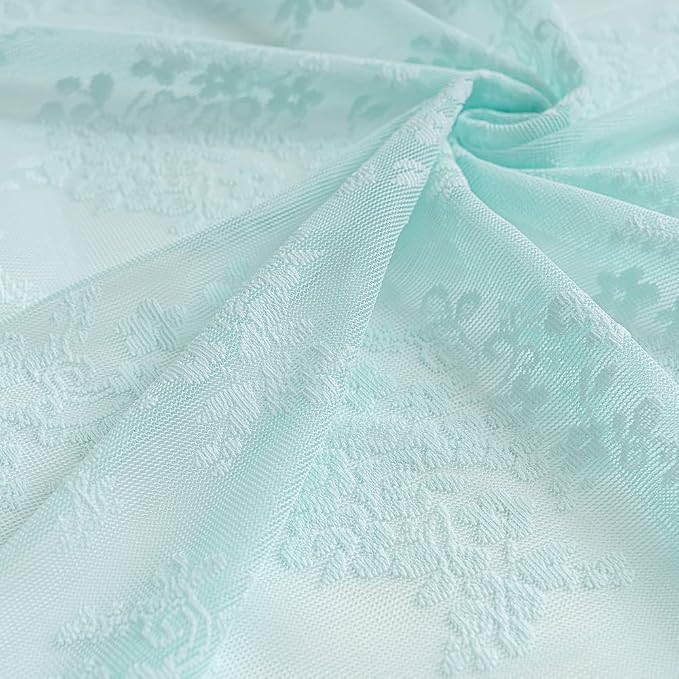 YJ YANJUN Vintage Lace Curtains 84 Inches Long-Victorian Floral Pattern Aqua - Image 6