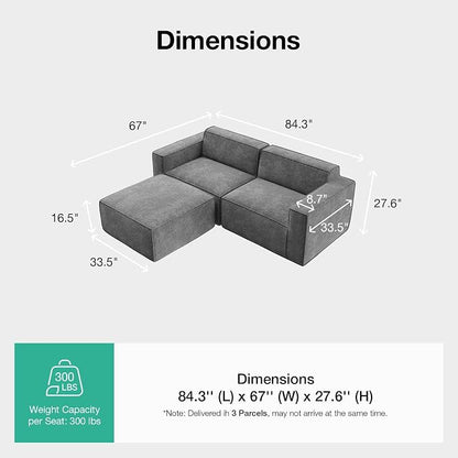 Novilla 84.3" Modular Sectional Sofa, No Assembly Cloud Sectional Couch - Image 2