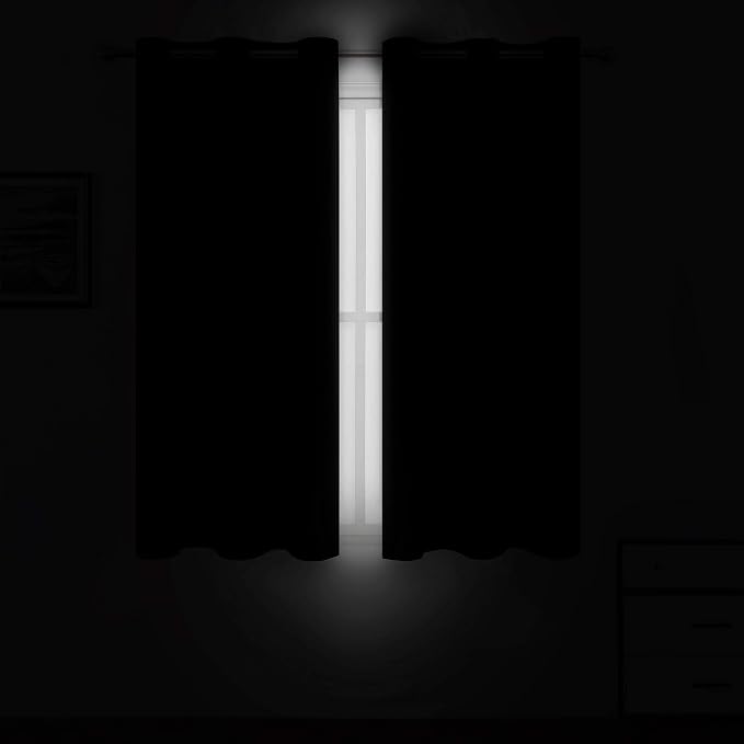 Black Thermal Blackout Curtains/42 x 72 Inch/Set of 2 Panels Room Darkening - Image 3