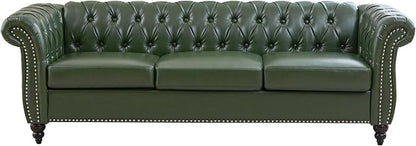 Mid-Century 3 Seater Sofa, Faux Leather Couch - Image 5
