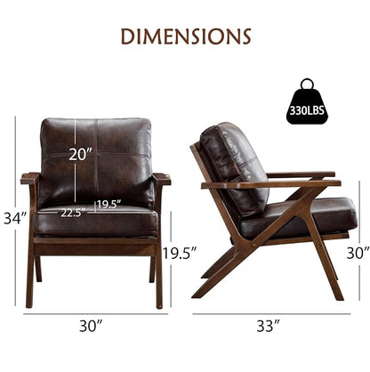 Bonzy Home PU Leather Small Accent Chair, Mid Century Modern Comfy Chairs - Image 2