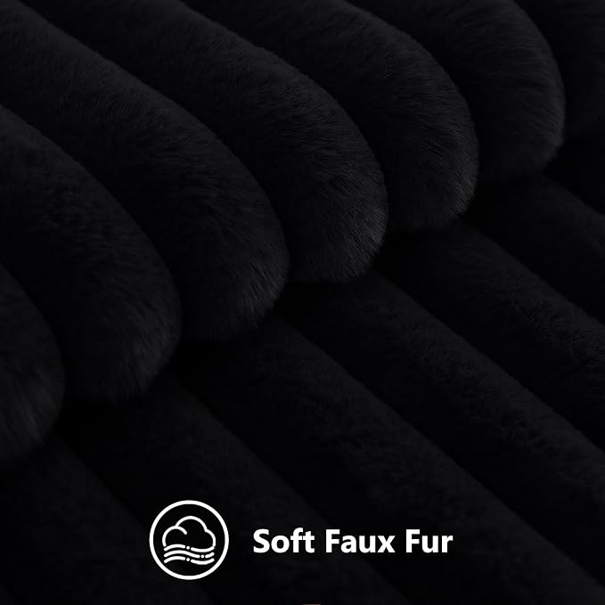 decorUhome Fall Faux Fur Throw Pillow Covers 12x20 Set of 2 Black | Decorative - Image 2