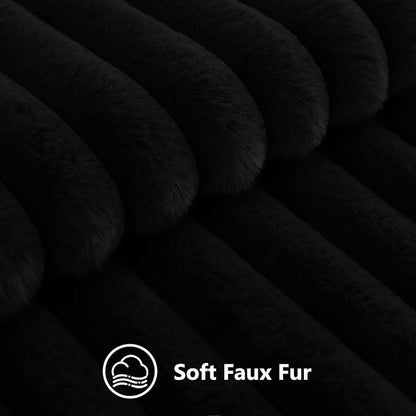 decorUhome Fall Faux Fur Throw Pillow Covers 16x16 Set of 2 Black | Decorative - Image 2
