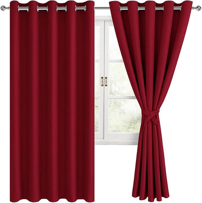 Blackout Curtains for Bedroom, 60 x 63 Inches Length, Christmas Red | Thermal by Hiasan