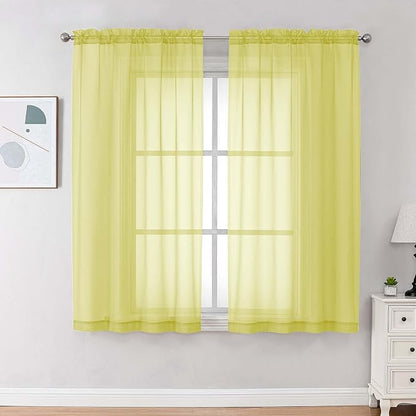 Sheer Curtains 63 inch Length 2 Panels Set by OVZME