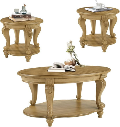 LKTART 3-Piece Coffee Table Set, Coffee Table and Round End Tables Set of 2 by LKTART