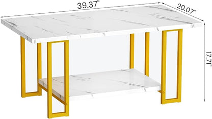 AWQM Marble Coffee Table, Faux Marble Top Rectangular Coffee Table - Image 2