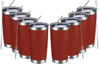 MEWAY 20oz Tumbler 8 Pack Double Wall Vacuum Insulated Travel Mug Bulk, Stainless Steel Tumblers with Lid and Straw, Powder Coated Coffee Cups for Cold & Hot Drinks (Red, Set of 8)
